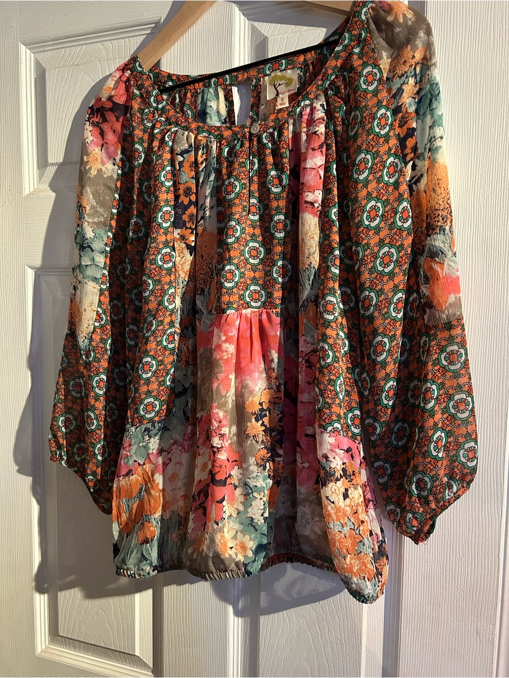 Anthropology fig and flower Floral Boho Tunic in Rust, Teal, Pink